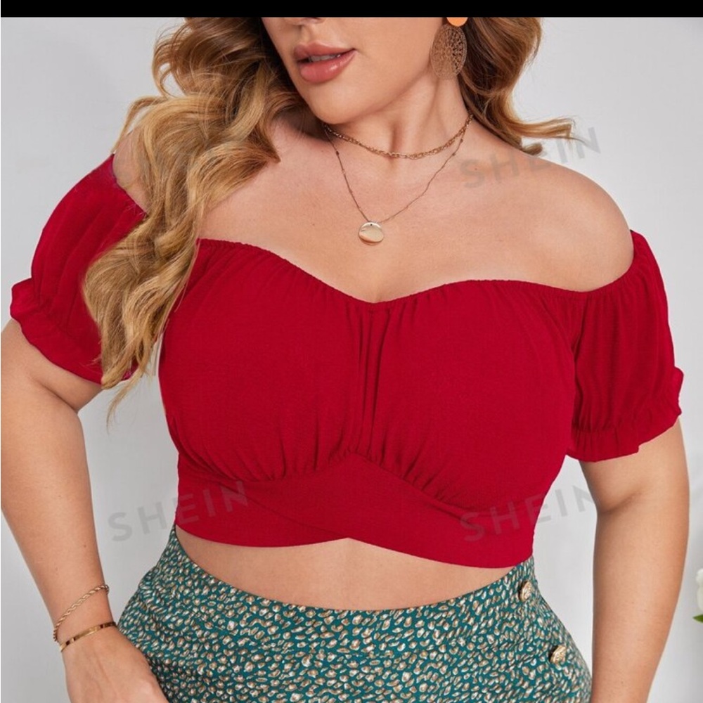 Plus Size Off shoulder Crop tie back Top SHEIN Curve 1X